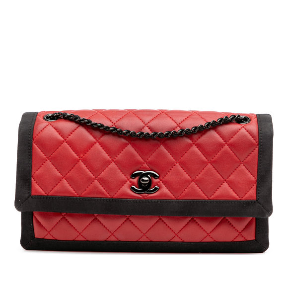 Pre-Loved Chanel Medium Quilted Lambskin Grosgrain Two Tone Flap - Picture 1 of 11